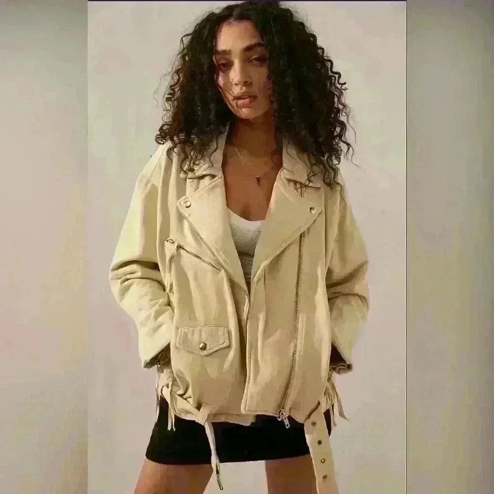 Free people REBEL KNIT MOTO JACKET CREAM